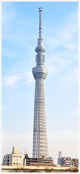 The white color of TOKYO SKYTREE blends into the blue sky.