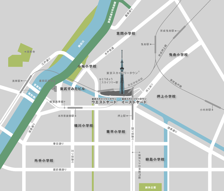東京スカイツリー周辺の電波環境測定の地図
