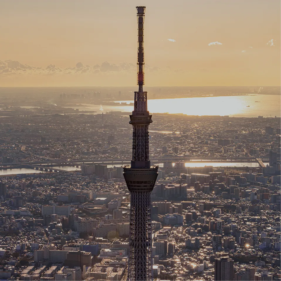 夕景の東京スカイツリーと広がる東京都心の街並み