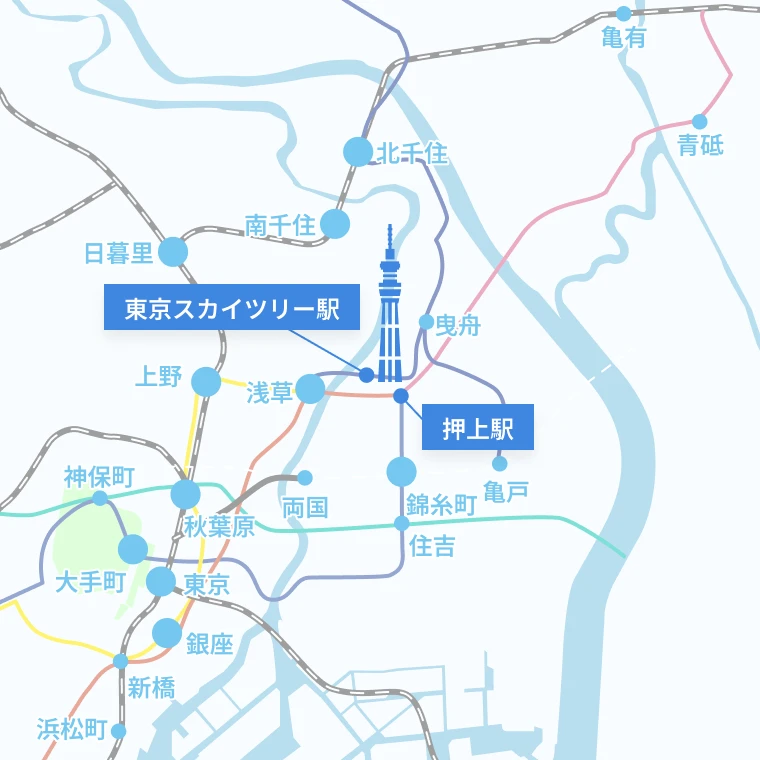 隅田川と橋、密集する東京都心のビル群を俯瞰した都市風景