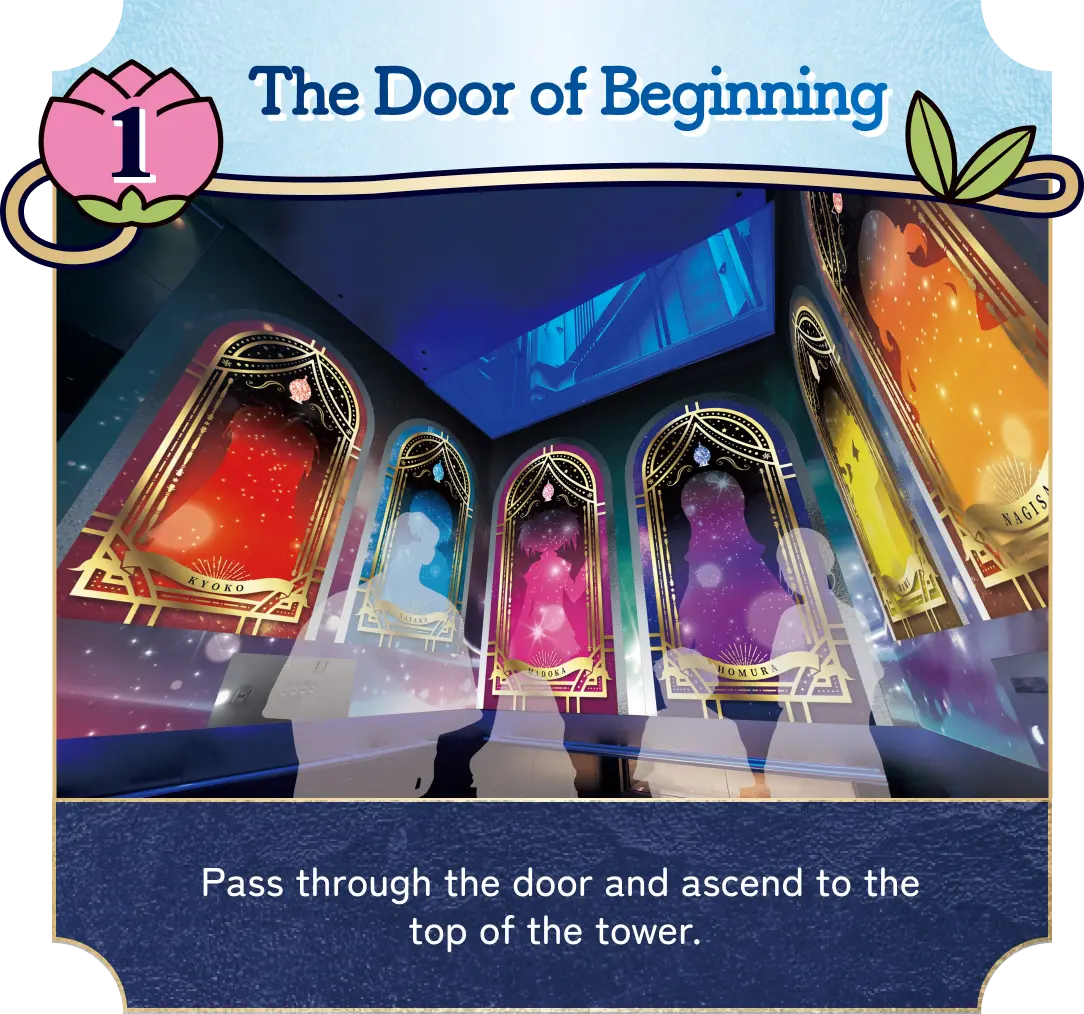 Pass through the door and ascend to the top of the tower.