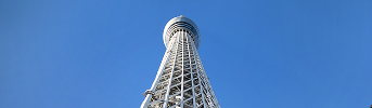 青空を背景に見上げる東京スカイツリー