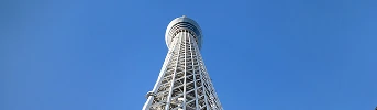 青空を背景に見上げる東京スカイツリー