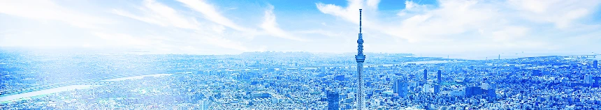 満開の桜の間から見える青空と東京スカイツリー