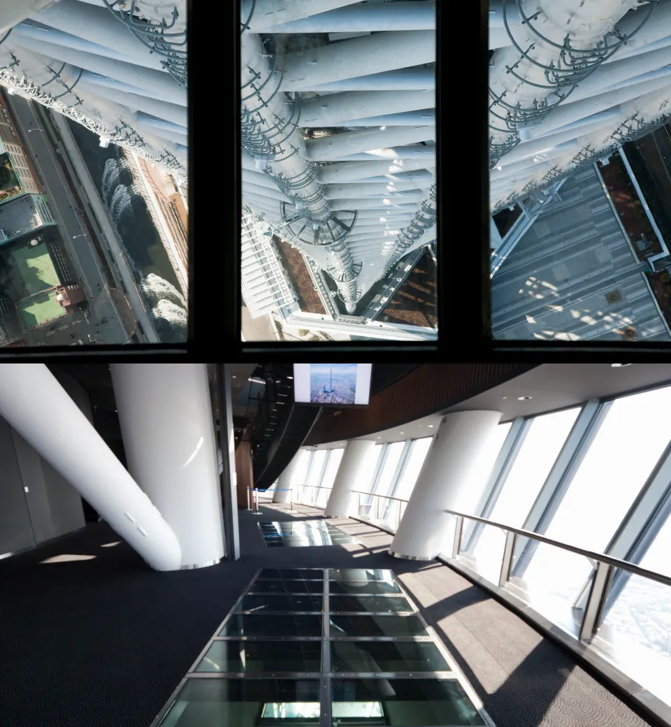 足元に広がる450メートルの高さを実感できるガラス床