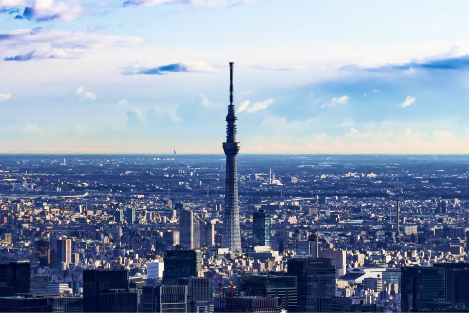 東京スカイツリーの高さ634mが、旧国名の武蔵（むさし）と重なることを示すイメージ