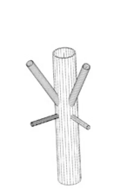 鋼管同士をプレートを介さず接合する「分岐継手」の3D形状図