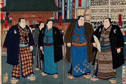 着物姿の力士たちを描いた浮世絵