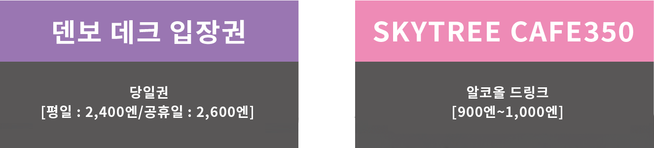 天望デッキ入場券 当日券[平日：2,100円（税込）/休日：2,300円（税込）] + SKYTREE CAFE350 アルコールドリンク[850円（税込）〜1,200円（税込）]