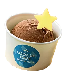 星形モナカがトッピングされたカップのチョコレートアイスクリーム
