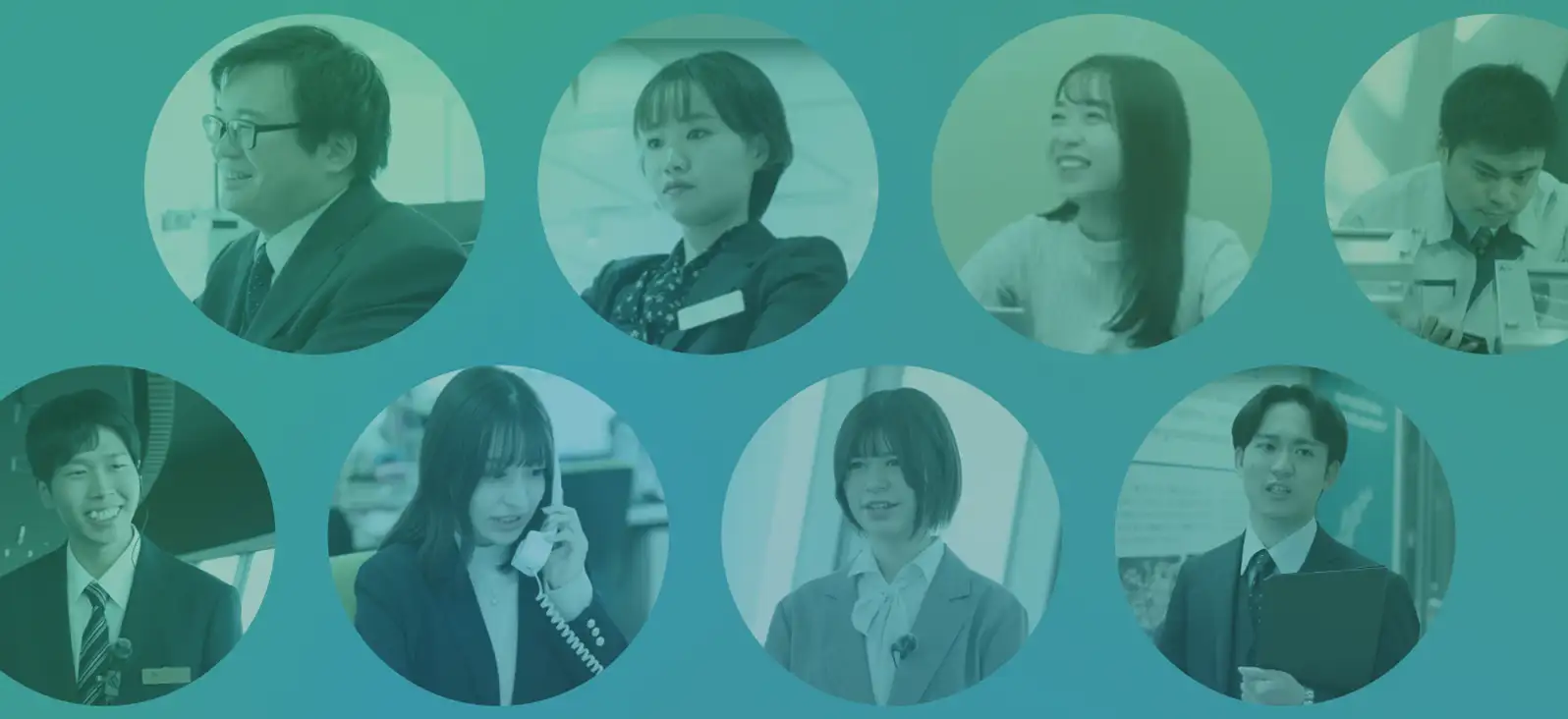 社員のポートレート写真が並ぶコラージュ